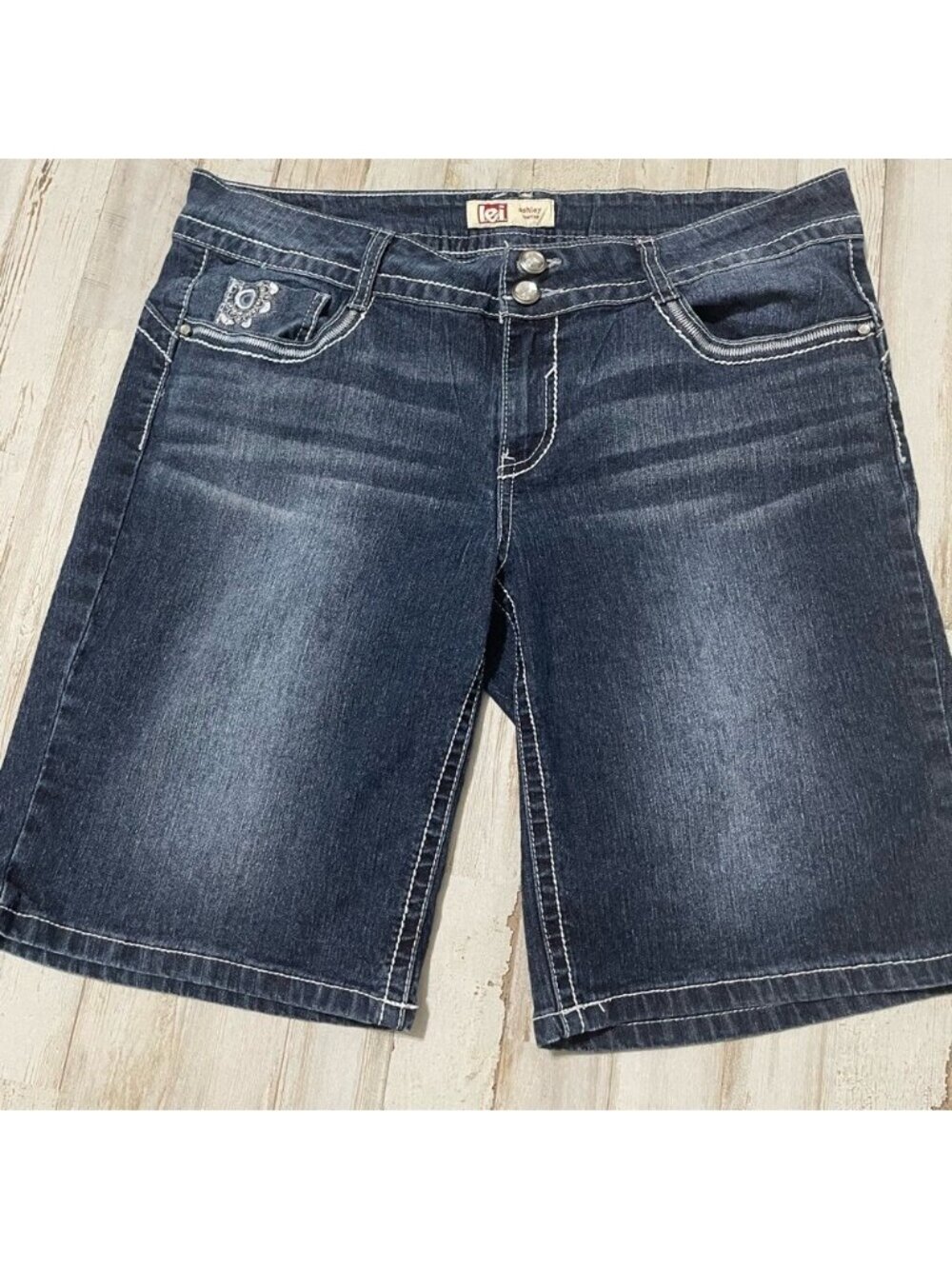 lei Ashley Low Rise Jean Shorts - bedazzled pockets - Size 13